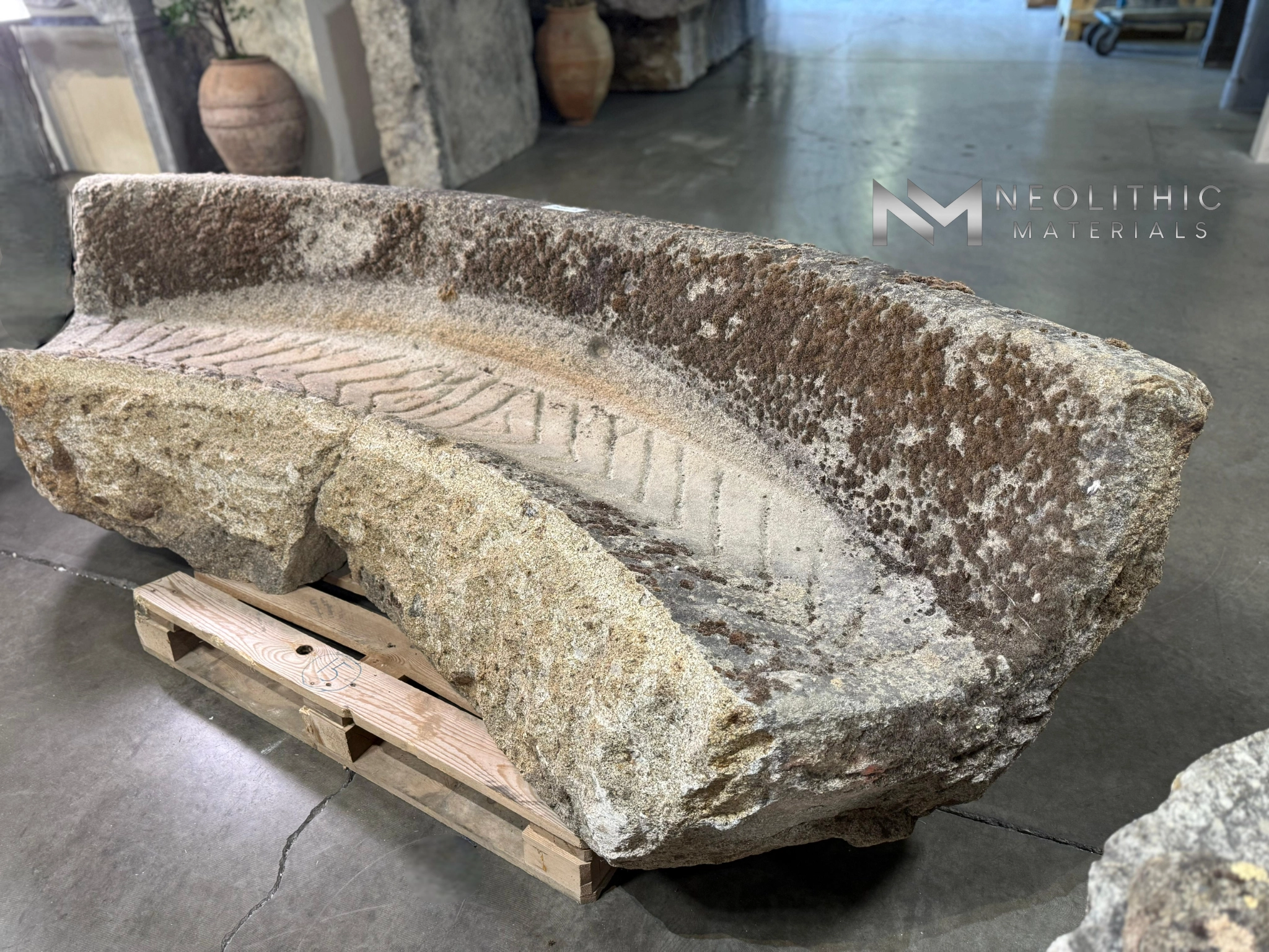 French Antique Granite Stone Mill Bench - Image 3